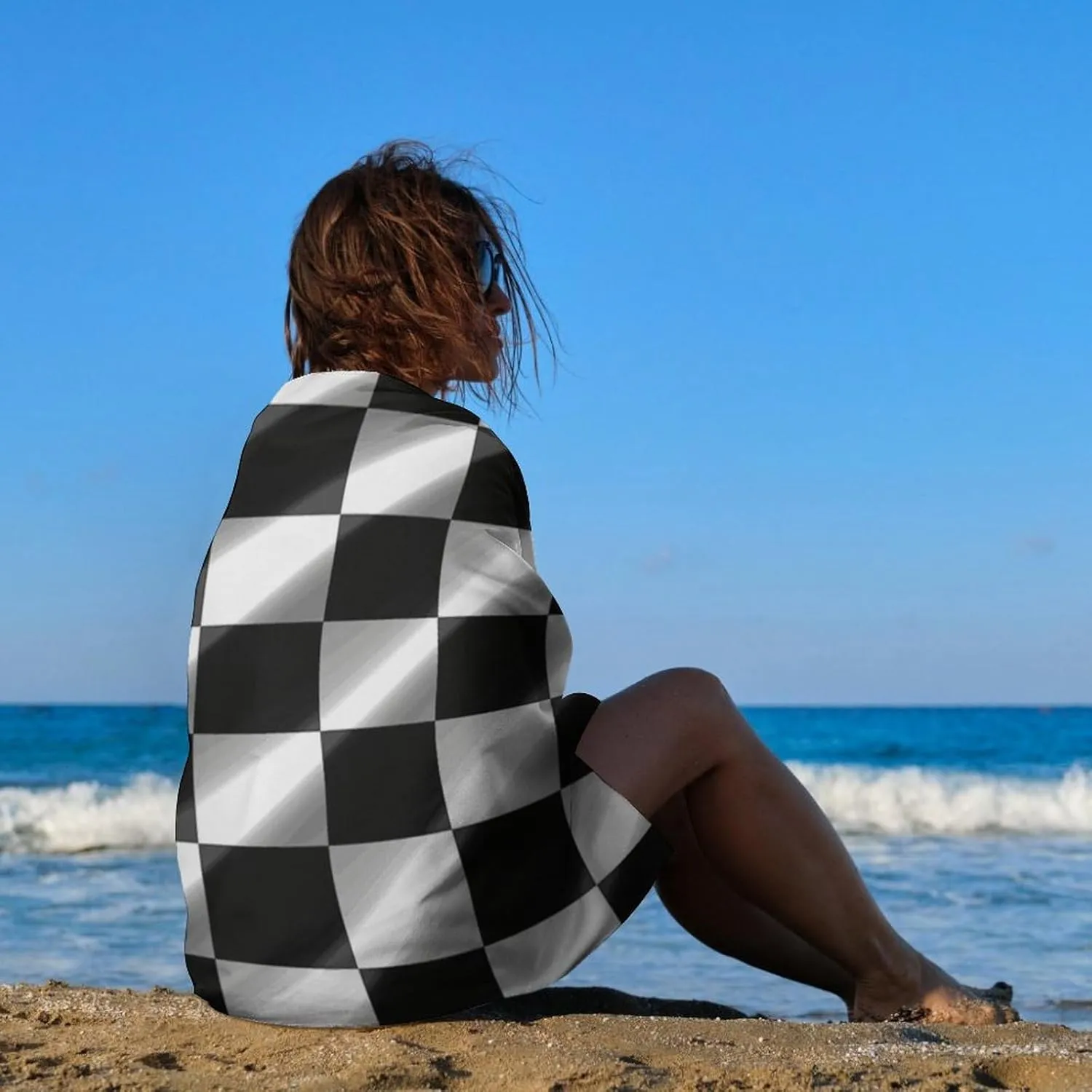 Black White Race Checkered Flag Beach Towel 31X51" Quick Dry Bath Towels Lightweight Sand Free Pool Bath Shower Towels Oversized Beach Blanket for Swimming Travel Favors Birthday Vacation Gift