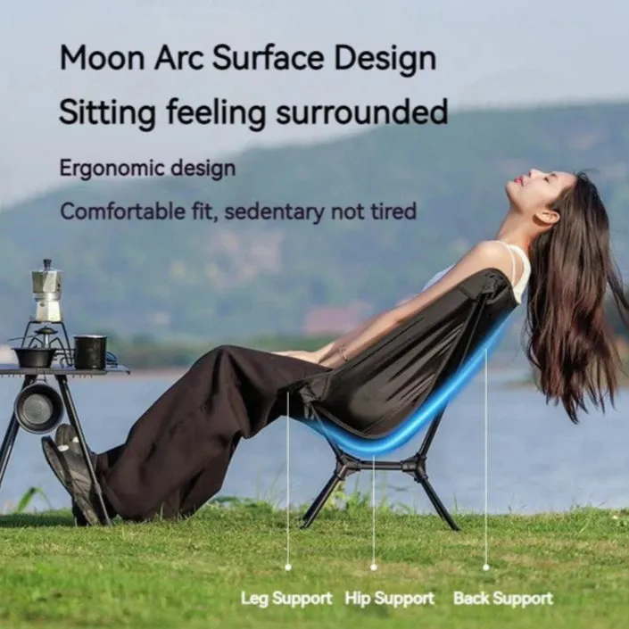 BLACKDOG Ultralight Camping Chair – 830g Portable Folding Moon Chair with Foot Cover