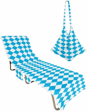 Blue White Beach Pool Patio Lounge Chaise Chair Cover Towel With Pockets, Absorbent & Quick Dry Microfiber Towel Cover Bag Summer Travel Accessories for Sunbathing Modern Abstract Checkered Flag