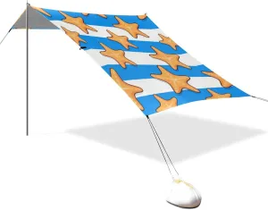 Blue White Striped Sea Star Designed UPF50  Protection Foldable Beach Tent Waterproof Portable Sun Shelter with Sand Pockets for Camping Trips, Fishing, Backyard Fun or Picnics carpas para la