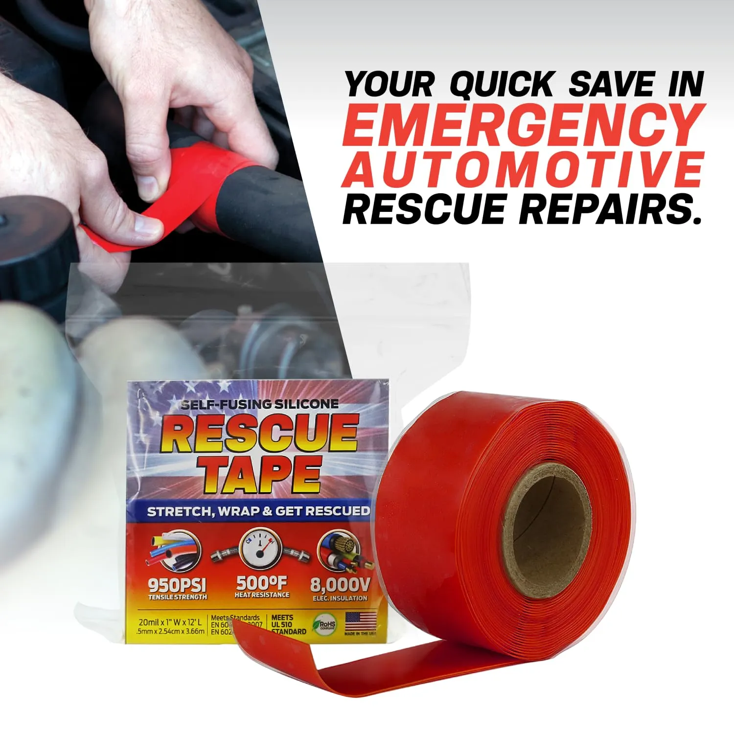 Bond It Rescue Tape, Self-Fusing Silicone Tape, Emergency Plumbing Pipe & Radiator Hose Repair, Electrical Insulation, Waterproof, 950PSI, 1" Width x 36' Length x 0.02" Thick, White