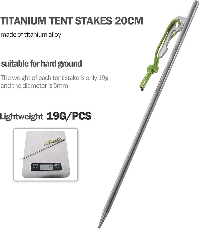 Boundless Voyage 6pcs Titanium Alloy Tent Pegs Outdoor Camping Awning Tent Stakes Lightweight Hiking Climbing Tent Nail Ti4014P