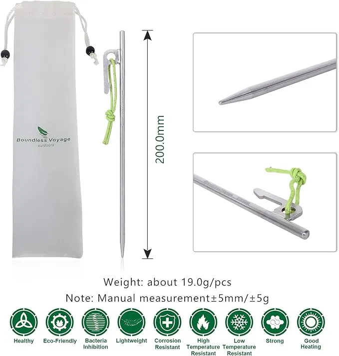 Boundless Voyage 6pcs Titanium Alloy Tent Pegs Outdoor Camping Awning Tent Stakes Lightweight Hiking Climbing Tent Nail Ti4014P