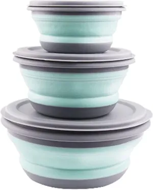Bowls 3pcs Folding Bowl Outdoor Camping Tableware Sets Folding Dishes Lunch Box Portable Salad Bowl with Lid for Nature Hike Cooking(Green Color Bowl)