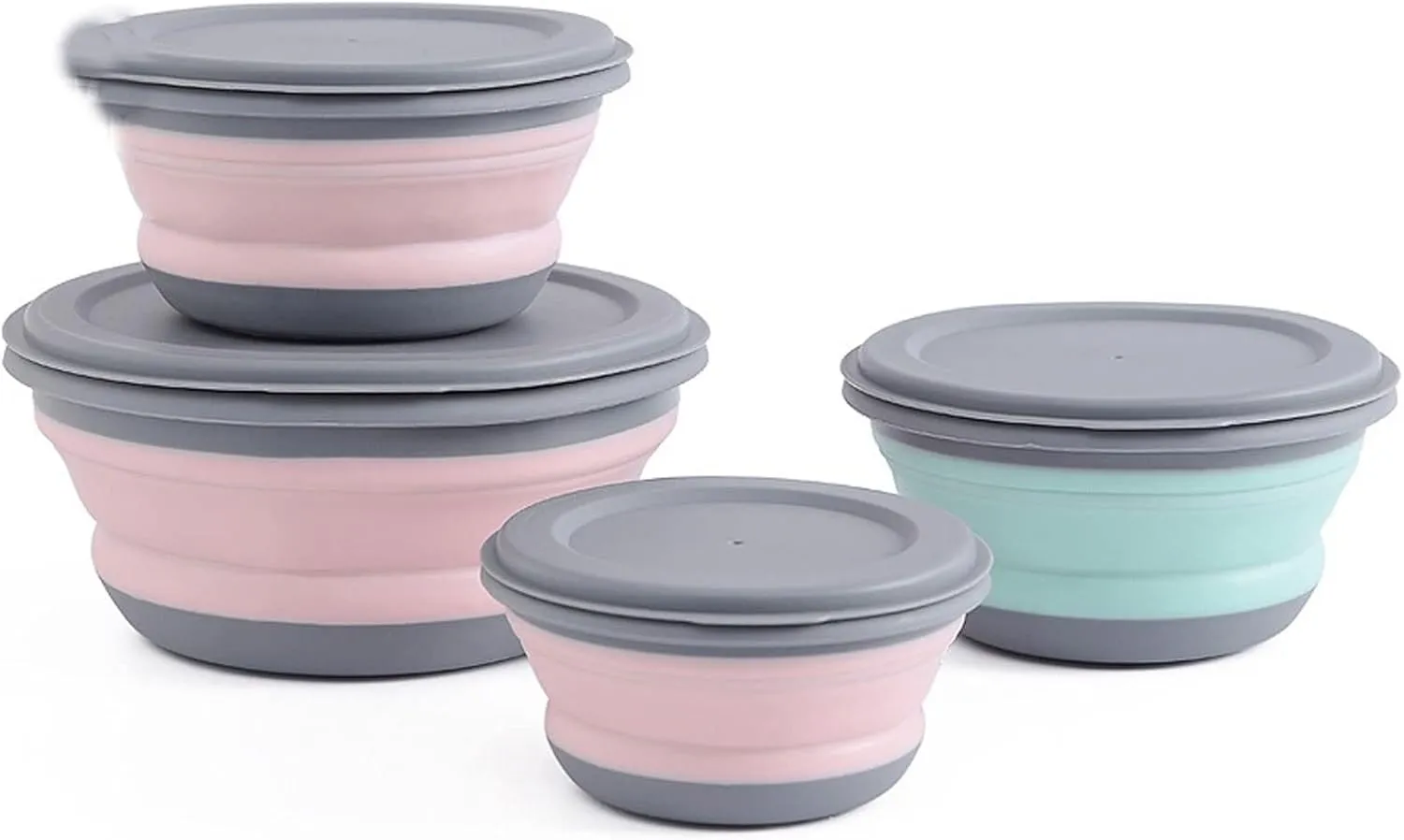 Bowls 3pcs Folding Bowl Outdoor Camping Tableware Sets Folding Dishes Lunch Box Portable Salad Bowl with Lid for Nature Hike Cooking(Green Color Bowl)