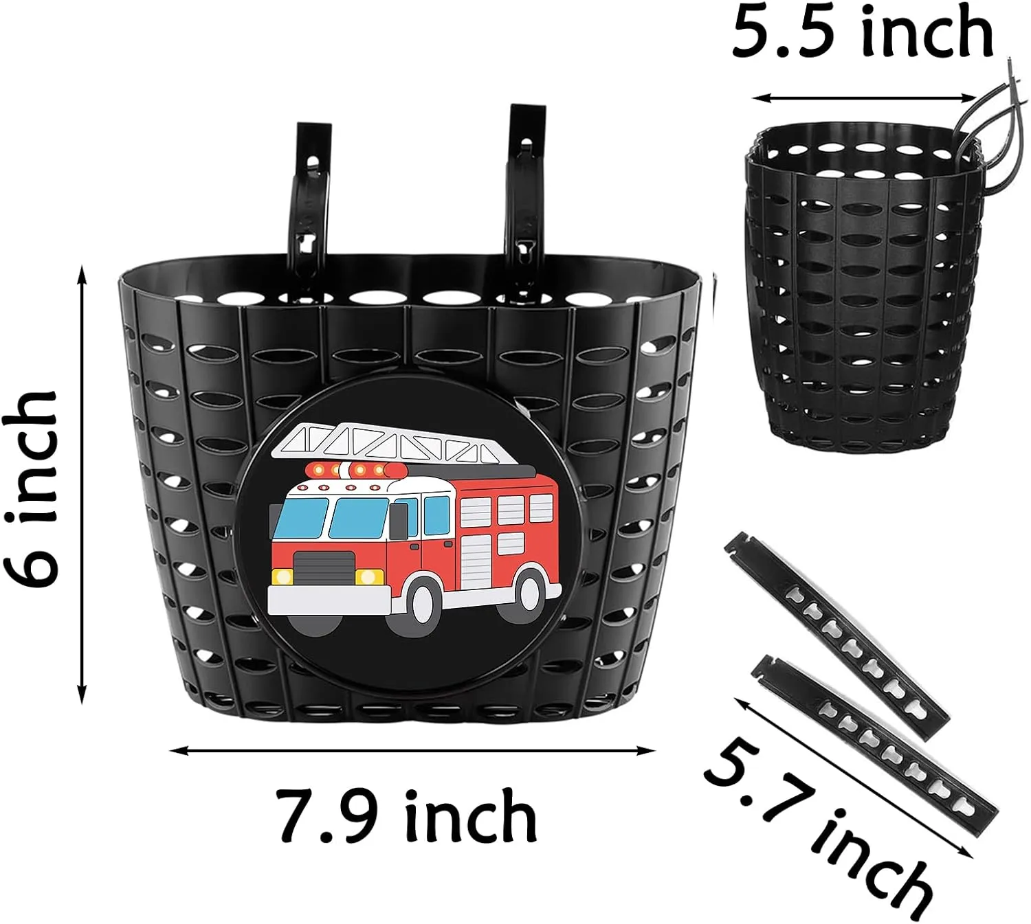 Boys Bike Basket with Bell, Cute Bicycle Front Handlebar Basket for Kids, Toddlers, Plastic Scooter Basket