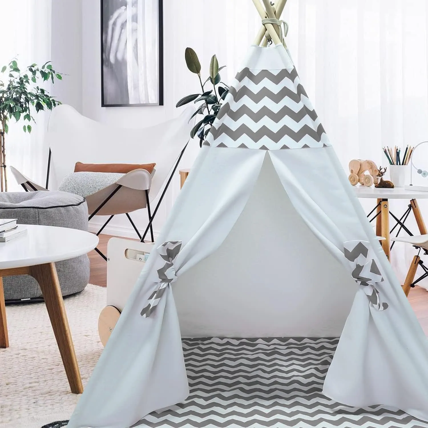 Boys Teepee Tent for Kids Teepee Baby Teepees for Boys Girls Baby Kids Tent Indoor Tepee Grey Chevron Tepees Toddler Tent with Floor & Carry Case