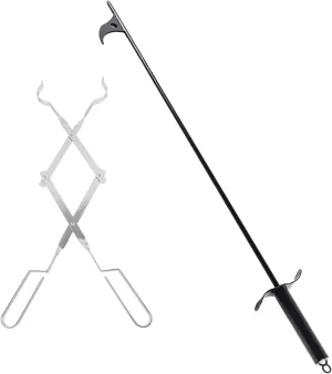 BQMAX Outdoor Fire Pit Tool Kits, 36" Stainless Steel Log Grabber Fireplace Tongs and 40-inch Fire Pit Poker for Outdoor Campfire, Camping, Wood Stove