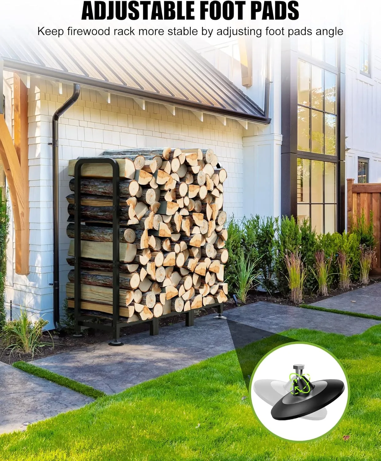 Brightown 4FT Firewood Rack Outdoor with Cover, Indoor Wood Rack for Firewood, Waterproof Fire Wood Holder Outside, Adjustable Heavy Duty Logs Stand Stacker Holder for Fireplace Patio Deck, Black