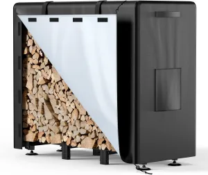 Brightown 4FT Firewood Rack Outdoor with Cover, Indoor Wood Rack for Firewood, Waterproof Fire Wood Holder Outside, Adjustable Heavy Duty Logs Stand Stacker Holder for Fireplace Patio Deck, Black