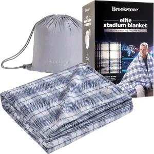 Brookstone Elite Stadium Blanket – Oversized Waterproof Outdoor Blanket 70'' x 60'' - Brushed Flannel & Sherpa, Portable w/Carry Bag, Machine Washable for Tailgating, Sports Events, Fire Pits – Blue