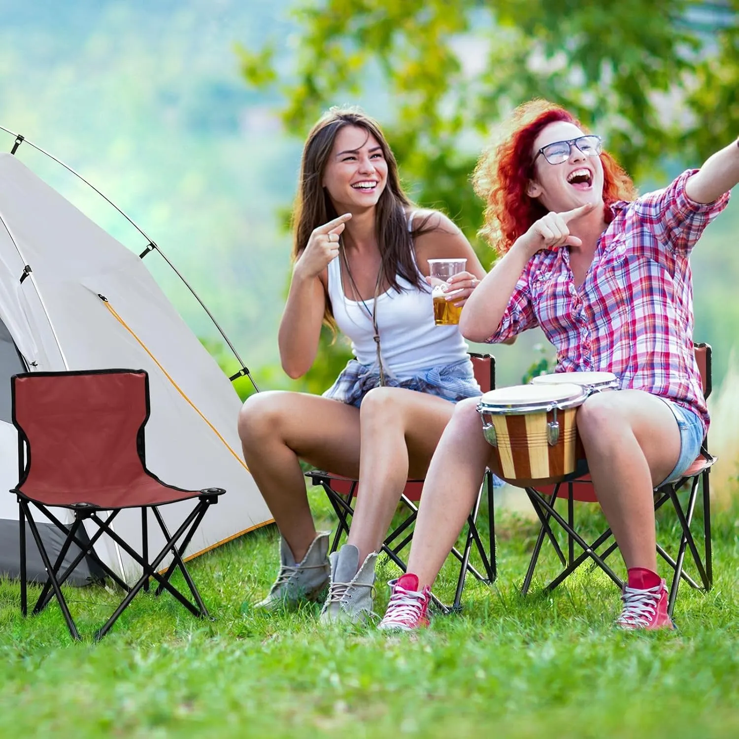 Burgundy Camping Chair for Adults Folding Chair Fold Up Chair Outdoor Chairs for Barbeques Travel