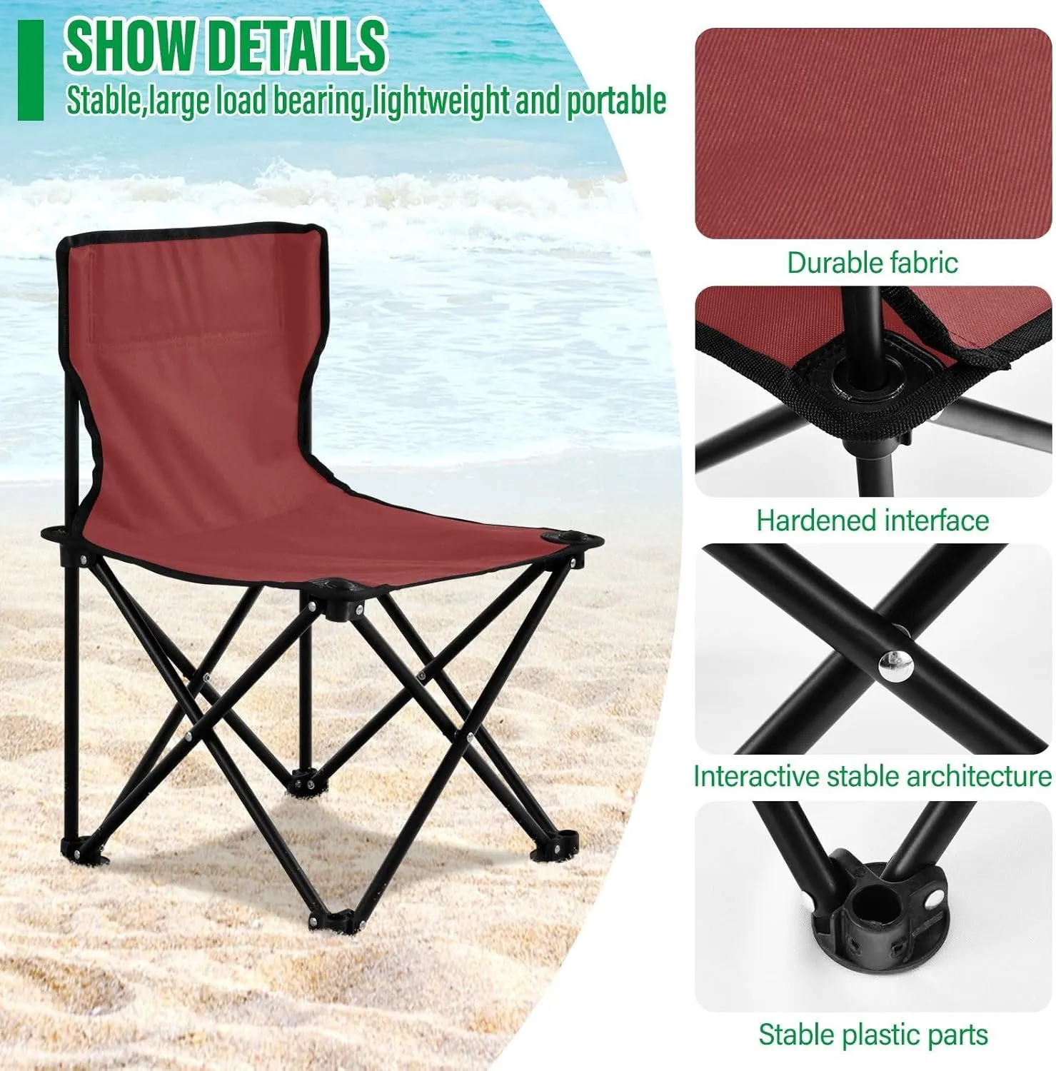 Burgundy Camping Chair for Adults Folding Chair Fold Up Chair Outdoor Chairs for Barbeques Travel