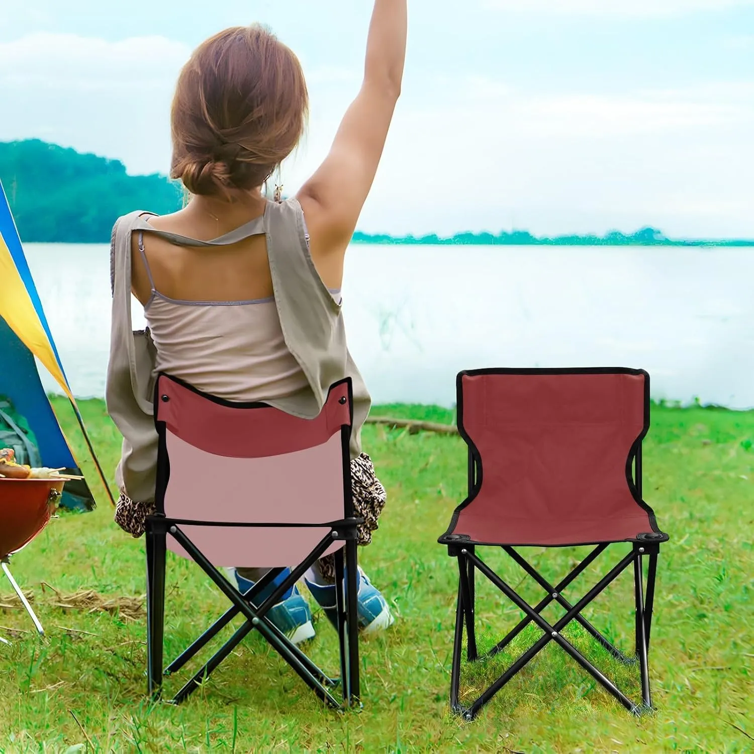 Burgundy Camping Chair for Adults Folding Chair Fold Up Chair Outdoor Chairs for Barbeques Travel