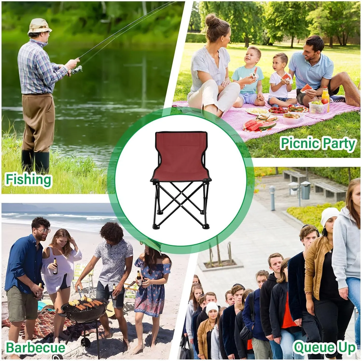 Burgundy Camping Chair for Adults Folding Chair Fold Up Chair Outdoor Chairs for Barbeques Travel
