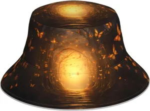 Butterfly Trails Pattern Reflective Bucket Hat for Unisex - for Travel, Camping, and Outdoor Activities Black, Black, One Size