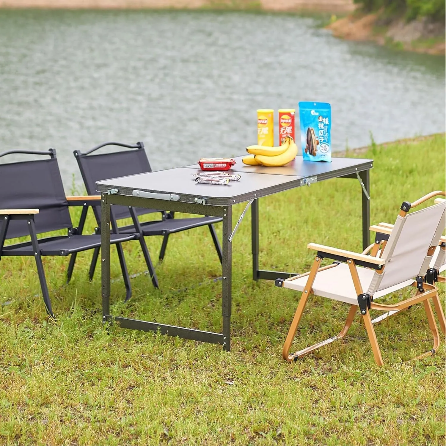 Camp Tables Portable Foldable, Aluminum Dining Table, Adjustable Height, Foldable Table and Chairs for Camping, Picnic, BBQ (Color : A)
