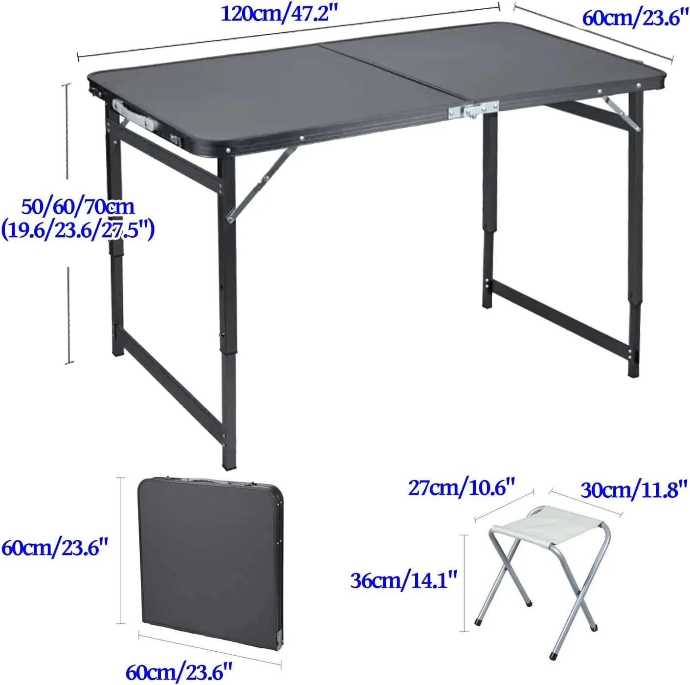 Camp Tables Portable Foldable, Aluminum Dining Table, Adjustable Height, Foldable Table and Chairs for Camping, Picnic, BBQ (Color : A)
