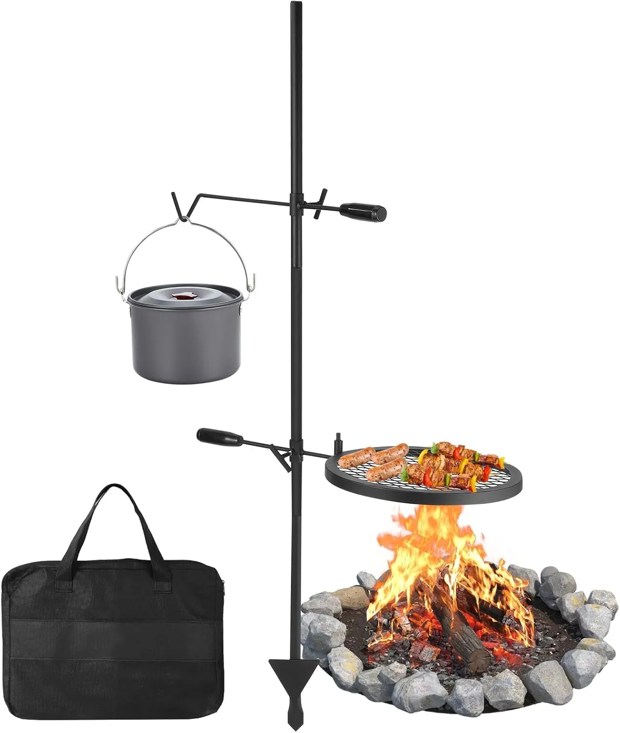 Campfire Grill Grate,13.4"x13.4" Open Fire Grill Portable Camping Grill Stand & Camp Garbage Rack Durable Heavy-Duty Steel for Outdoor Cooking, BBQ & Backyard Grilling