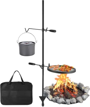 Campfire Grill Grate,13.4"x13.4" Open Fire Grill Portable Camping Grill Stand & Camp Garbage Rack Durable Heavy-Duty Steel for Outdoor Cooking, BBQ & Backyard Grilling
