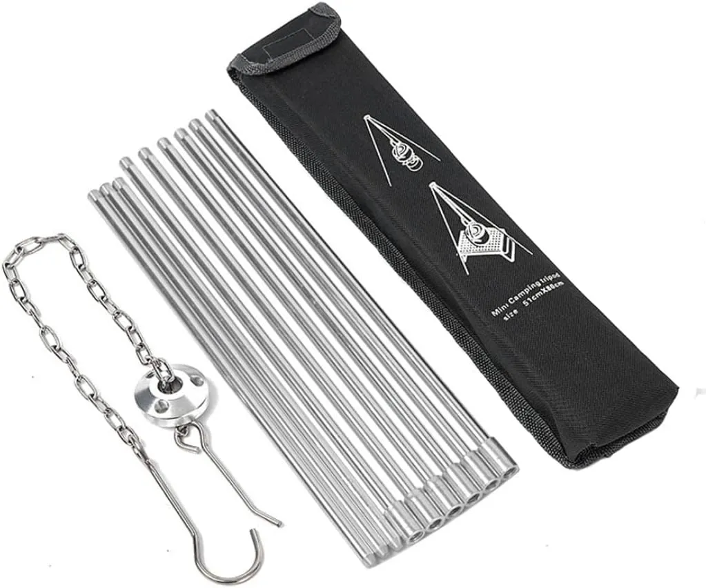 Campfire Tripod Camping Tripod Campfire Cooking Dutch Oven Tripod Folding Grill Stand Tripod Aluminium Alloy Stove Tripod for Dutch Ovens, Coffee Pots, Tea Pots, Silver