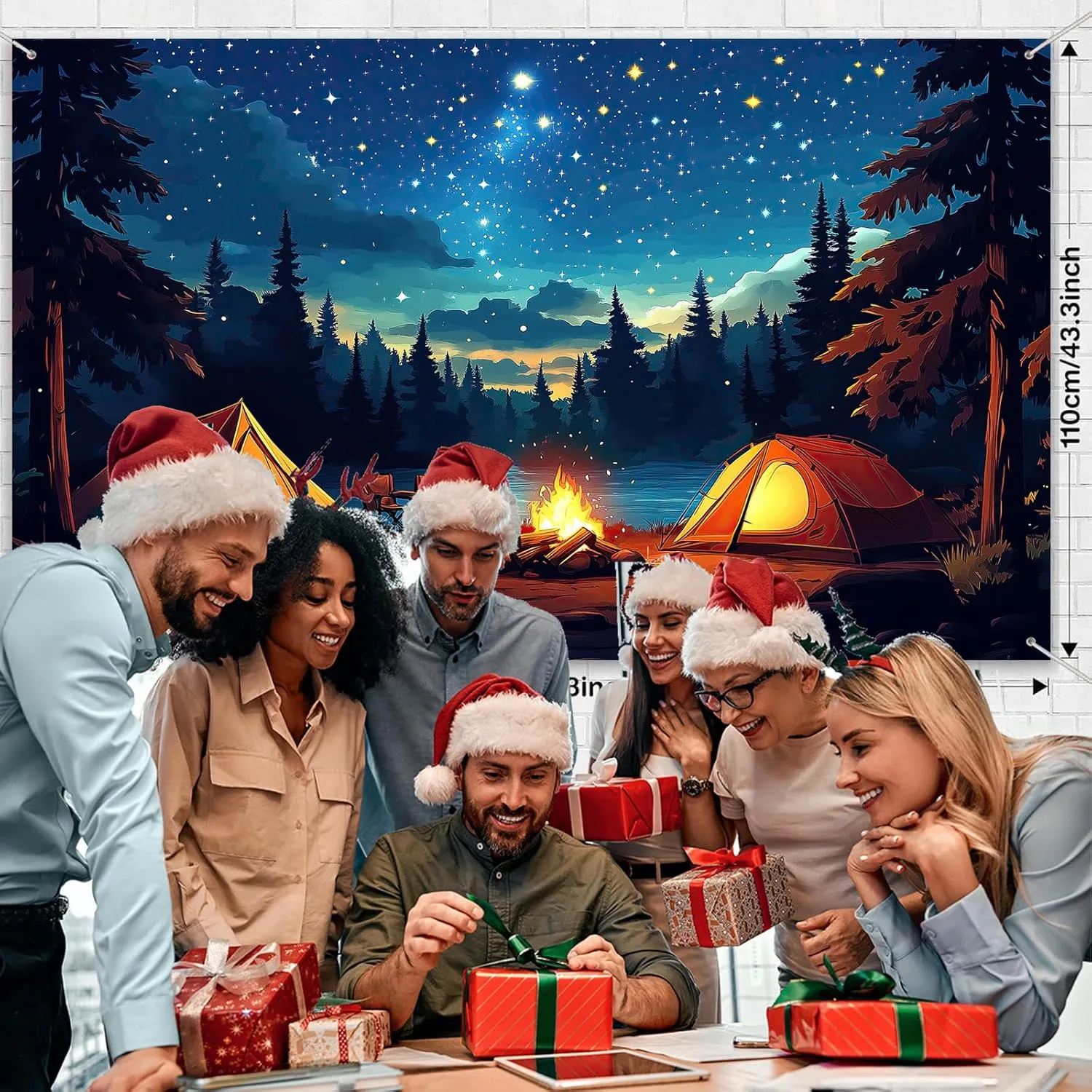 Camping Backdrop 7 x 5 ft Forest Night Scene Adventure Camper Tent Campfire Photo Background Kids Adutls Birthday Camping Party Decoration Banner Photo Shoot Props