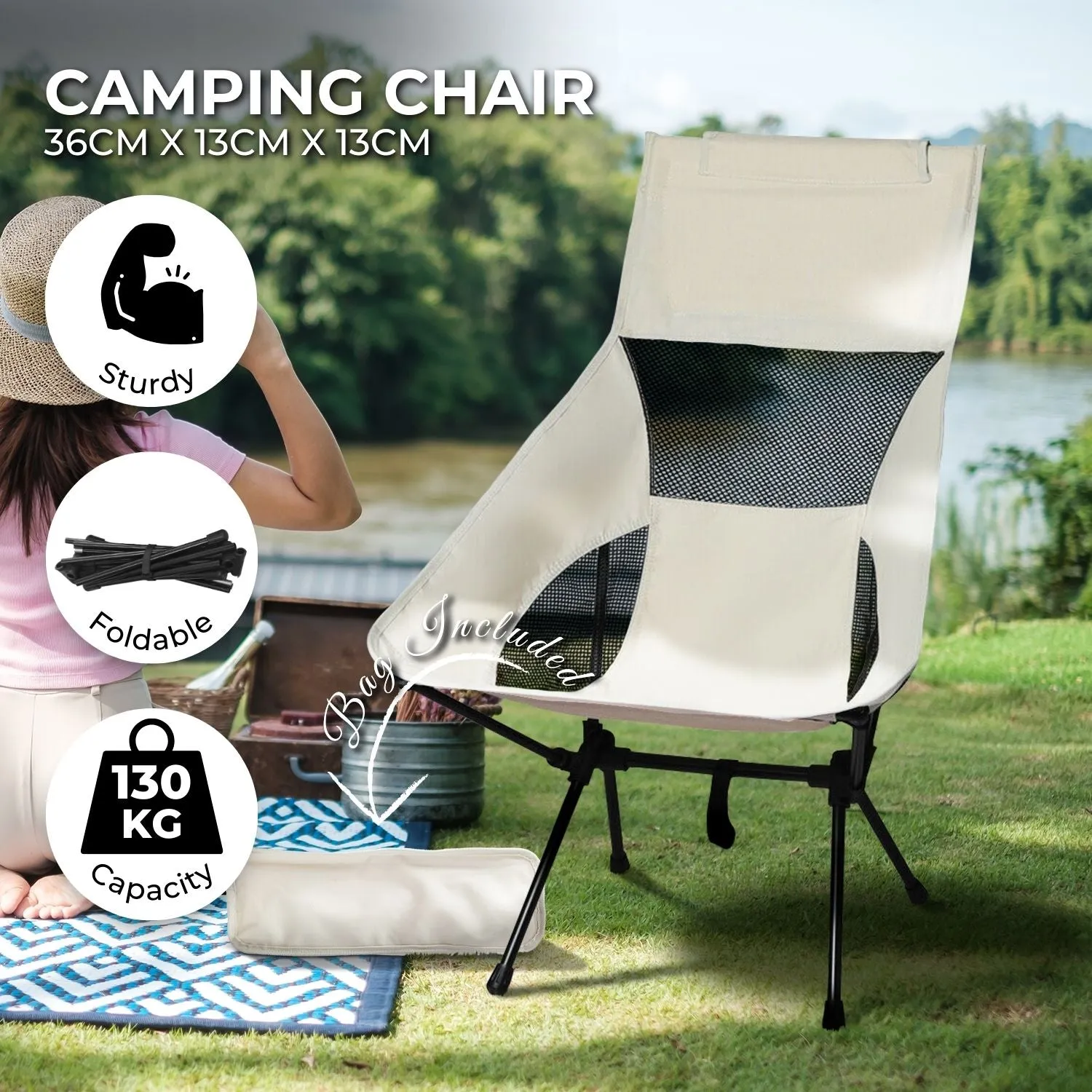 Camping Bag Chair with (Beige) Storage KILIROO Huge savings Customer-endorsed Folding