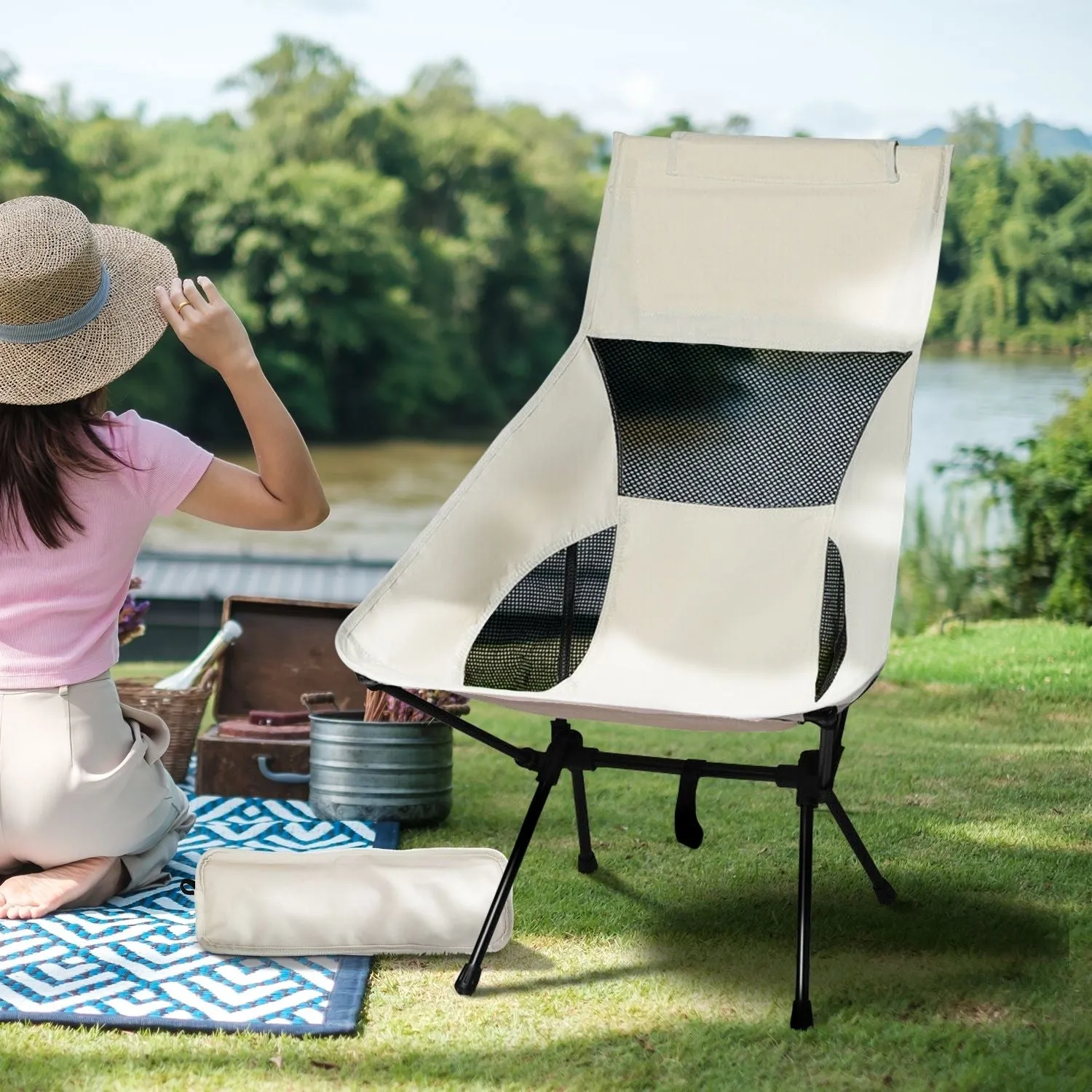 Camping Bag Chair with (Beige) Storage KILIROO Huge savings Customer-endorsed Folding