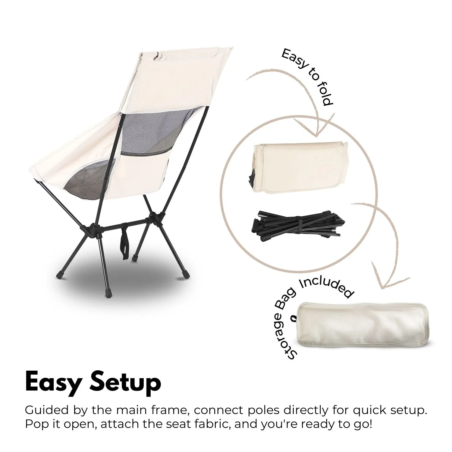Camping Bag Chair with (Beige) Storage KILIROO Huge savings Customer-endorsed Folding
