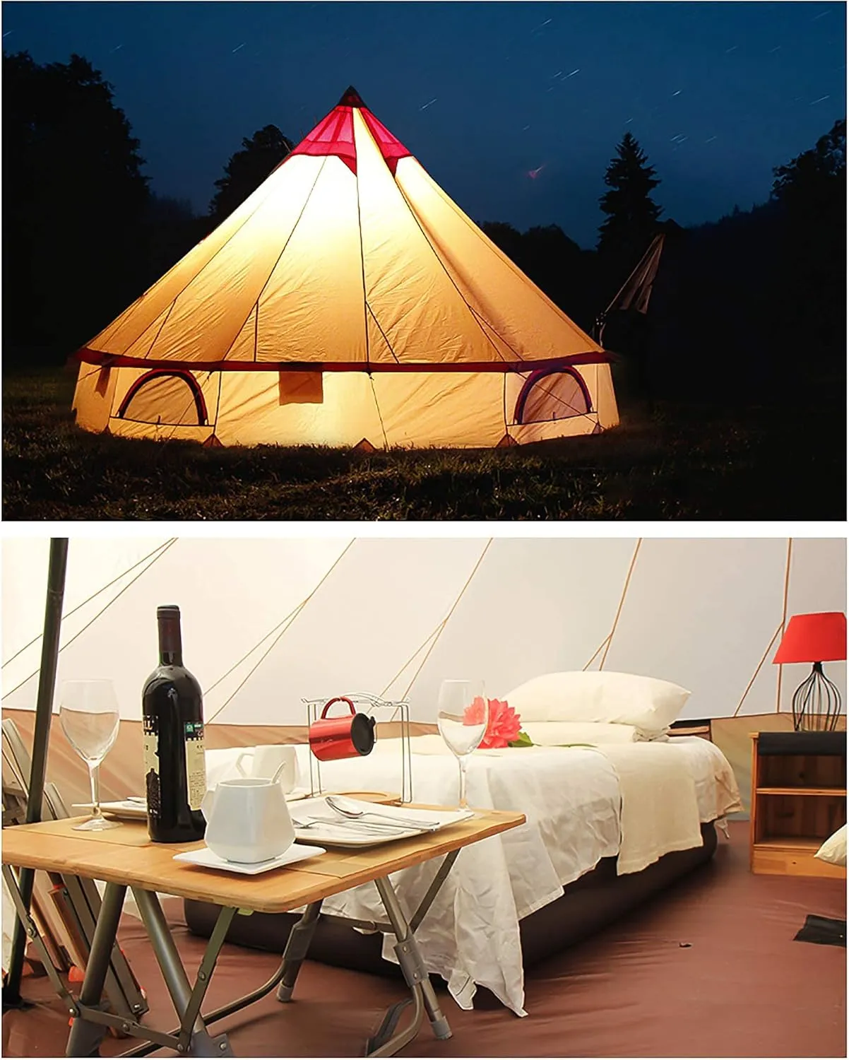 Camping Bell Tent Outdoor Waterproof Large Family Tent Glamping with Meshed Door and Windows Yurt Tent Teepee for Hunting, Glamping, Festival 8-12 Person (C Light Yellow)
