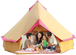 Camping Bell Tent Outdoor Waterproof Large Family Tent Glamping with Meshed Door and Windows Yurt Tent Teepee for Hunting, Glamping, Festival 8-12 Person (C Light Yellow)
