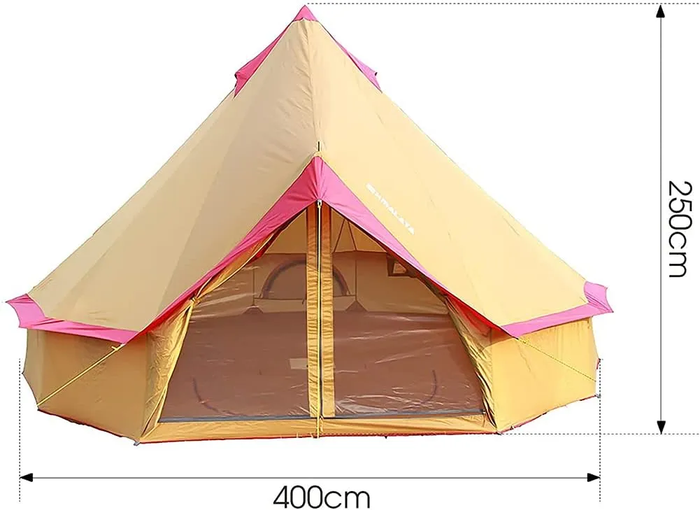 Camping Bell Tent Outdoor Waterproof Large Family Tent Glamping with Meshed Door and Windows Yurt Tent Teepee for Hunting, Glamping, Festival 8-12 Person (C Light Yellow)
