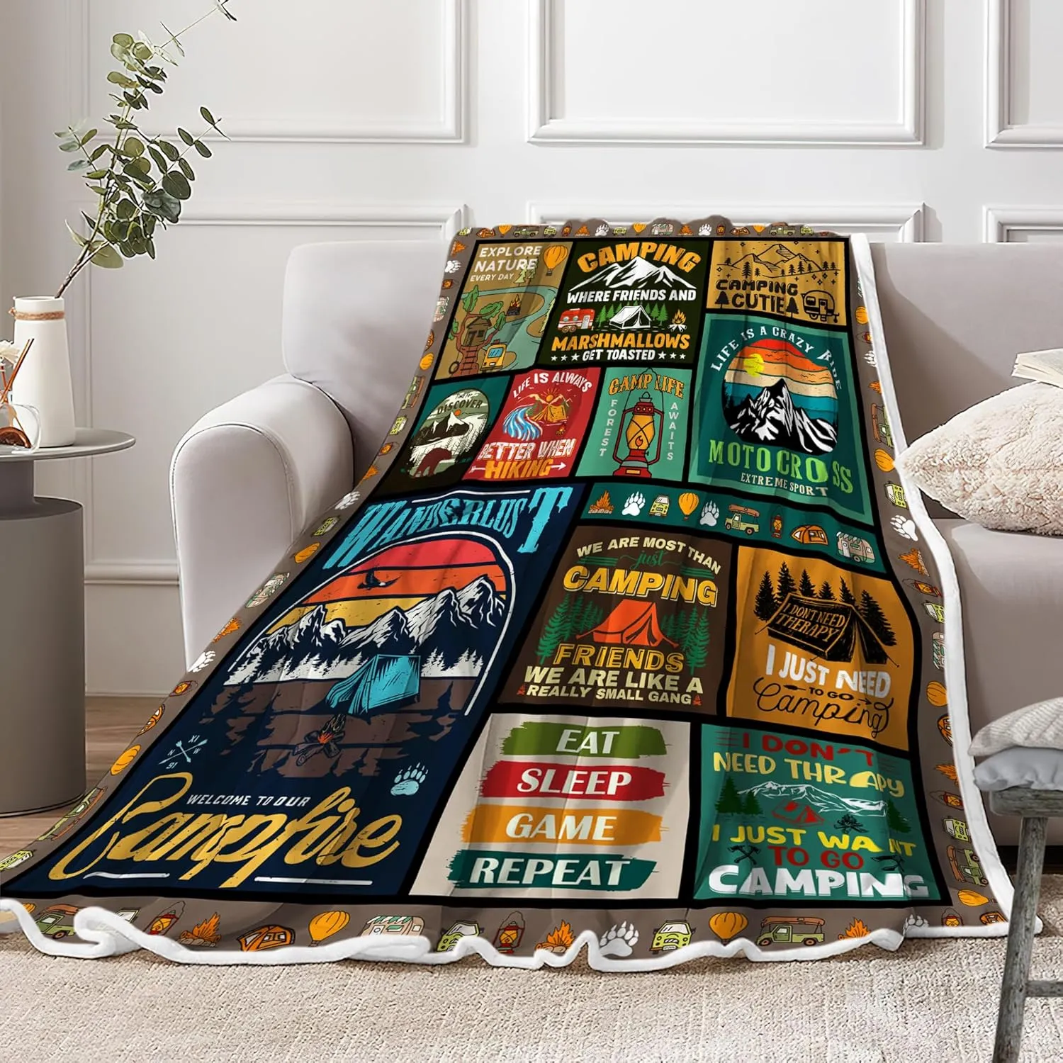 Camping Blanket, Camping Lovers Gift Ideas for Men or Woman, Super Soft Flannel Blankets Gifts for Bed Camper Outdoor, Campsite Outdoors RV Travel Hiking Sofa Couch Throw Blanket