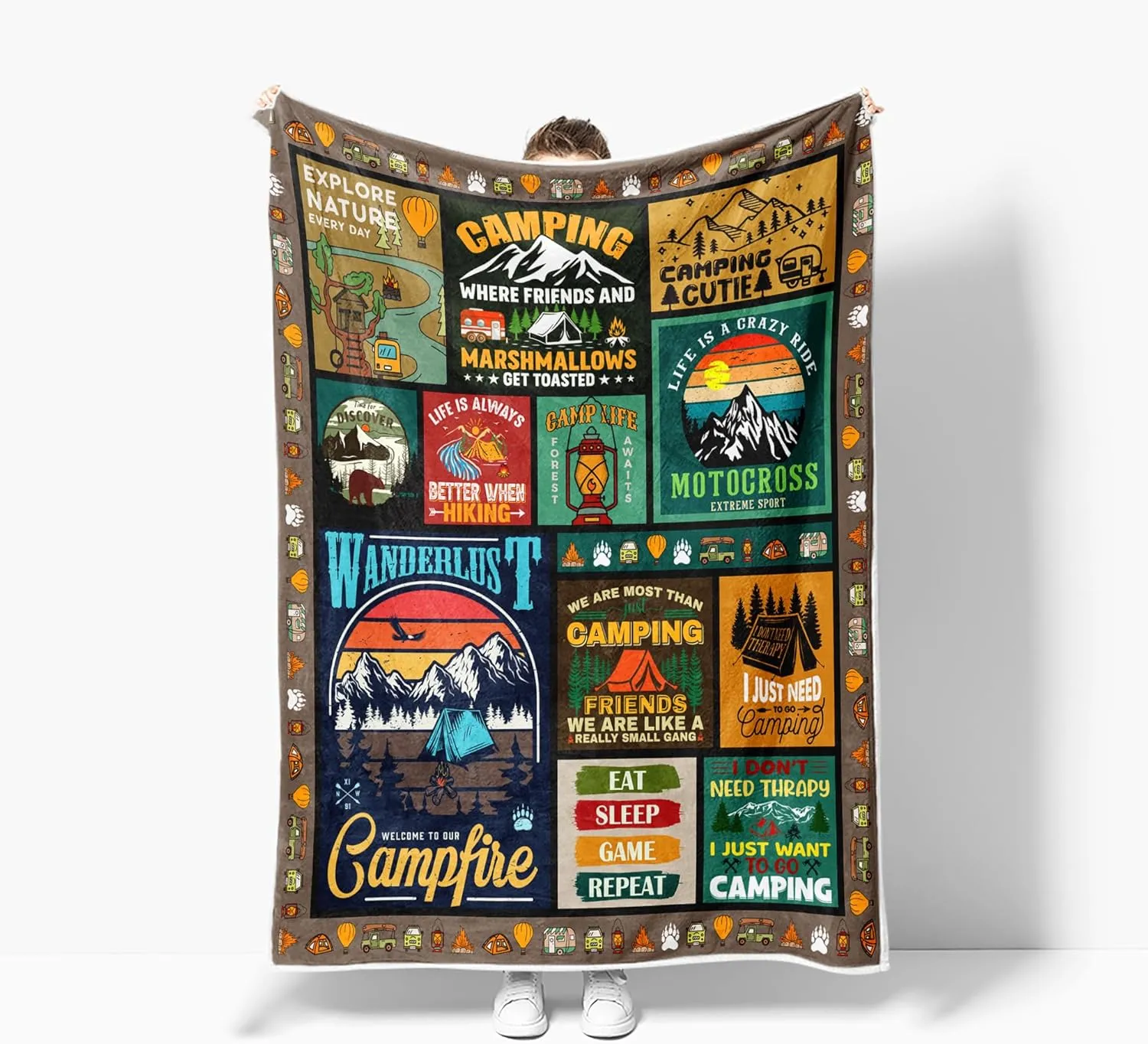 Camping Blanket, Camping Lovers Gift Ideas for Men or Woman, Super Soft Flannel Blankets Gifts for Bed Camper Outdoor, Campsite Outdoors RV Travel Hiking Sofa Couch Throw Blanket