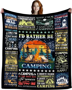 Camping Blanket Gift for Men or Woman,Camping Lovers thorw Blankets for Camper Outdoor,Gifts for Campers on Birthday Christmas Thanksgiving 60"x50"