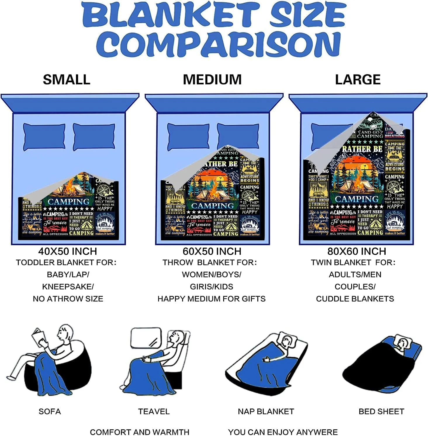 Camping Blanket Gift for Men or Woman,Camping Lovers thorw Blankets for Camper Outdoor,Gifts for Campers on Birthday Christmas Thanksgiving 60"x50"