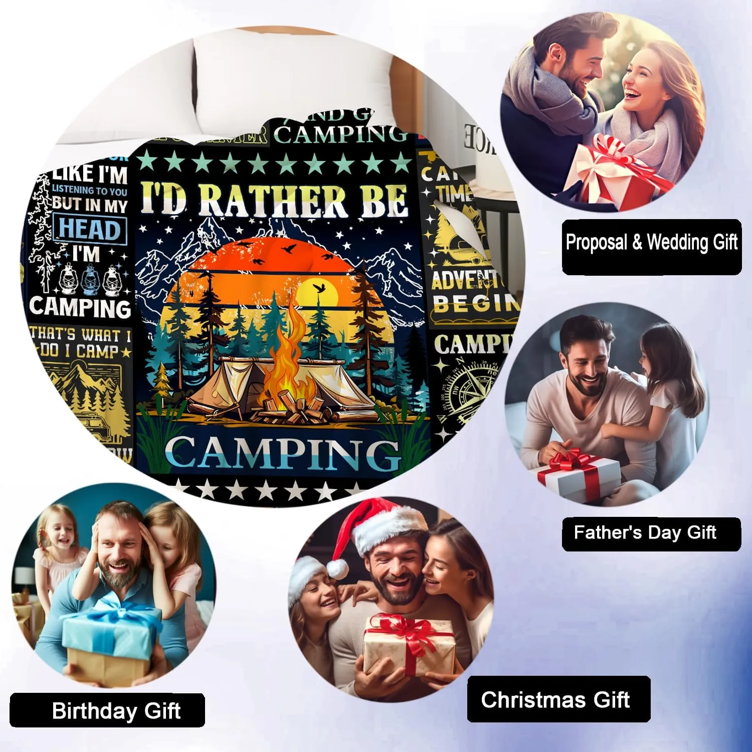 Camping Blanket Gift for Men or Woman,Camping Lovers thorw Blankets for Camper Outdoor,Gifts for Campers on Birthday Christmas Thanksgiving 60"x50"