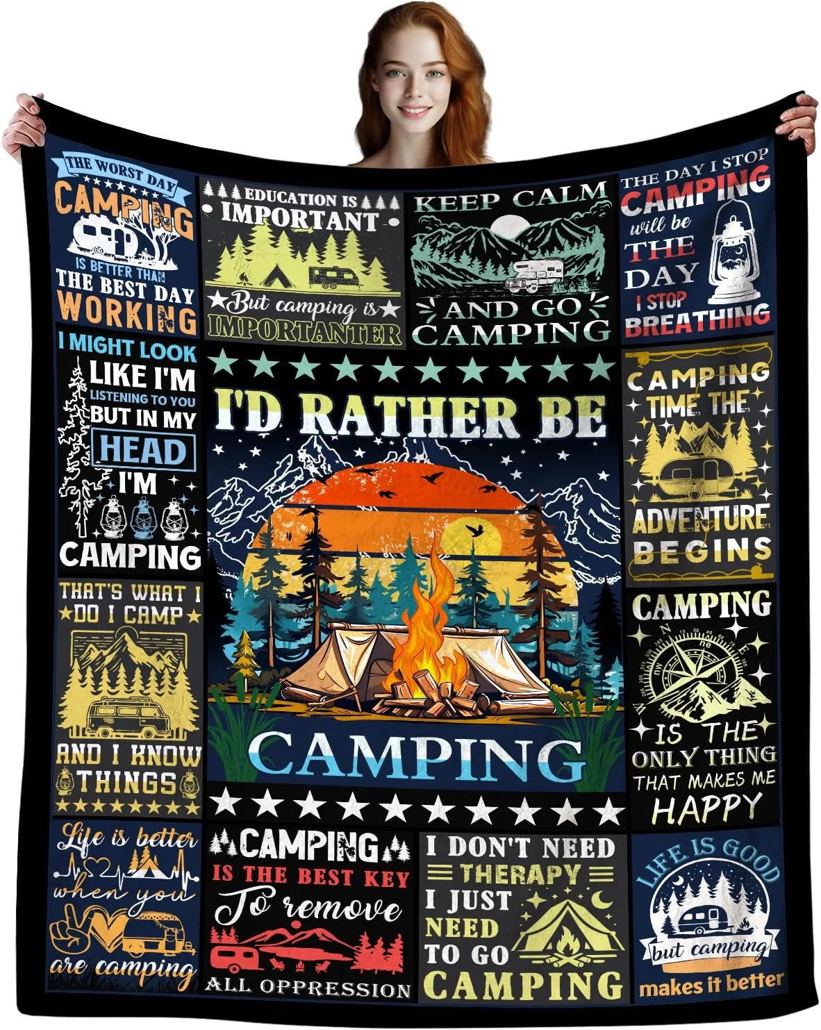 Camping Blanket Gift for Men or Woman,Camping Lovers thorw Blankets for Camper Outdoor,Gifts for Campers on Birthday Christmas Thanksgiving 60"x50"