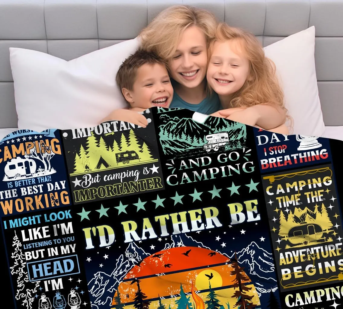 Camping Blanket Gift for Men or Woman,Camping Lovers thorw Blankets for Camper Outdoor,Gifts for Campers on Birthday Christmas Thanksgiving 60"x50"