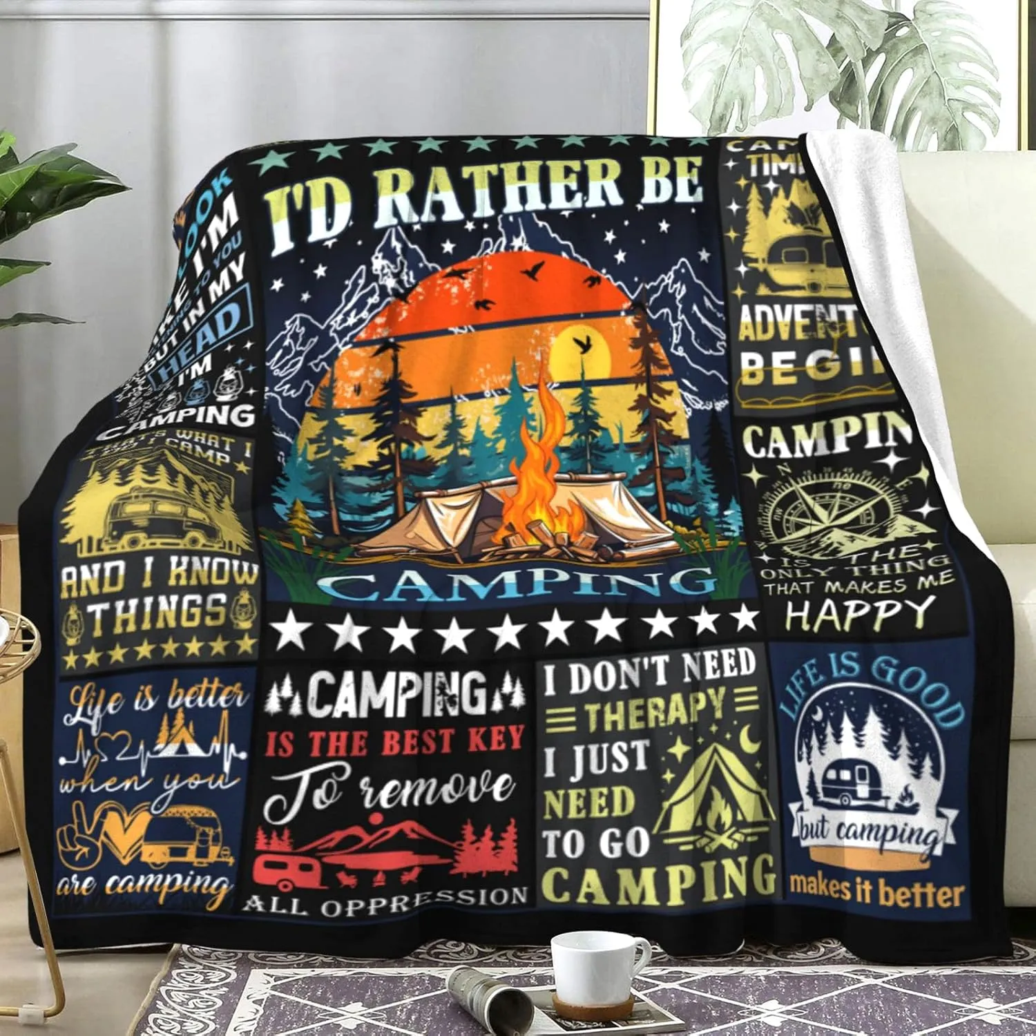 Camping Blanket Gift for Men or Woman,Camping Lovers thorw Blankets for Camper Outdoor,Gifts for Campers on Birthday Christmas Thanksgiving 60"x50"