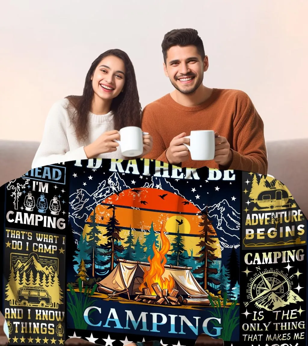 Camping Blanket Gift for Men or Woman,Camping Lovers thorw Blankets for Camper Outdoor,Gifts for Campers on Birthday Christmas Thanksgiving 60"x50"