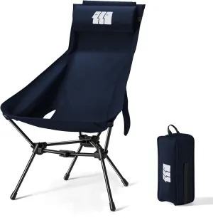 Camping Chair, High Back Folding Camping Chair with Removable Headrest and Carry Bag, Heavy Duty Compact Chair for Outdoor Camp, Travel, Beach, Picnic, Fishing, Suitable for Adults and Kids (Blue)