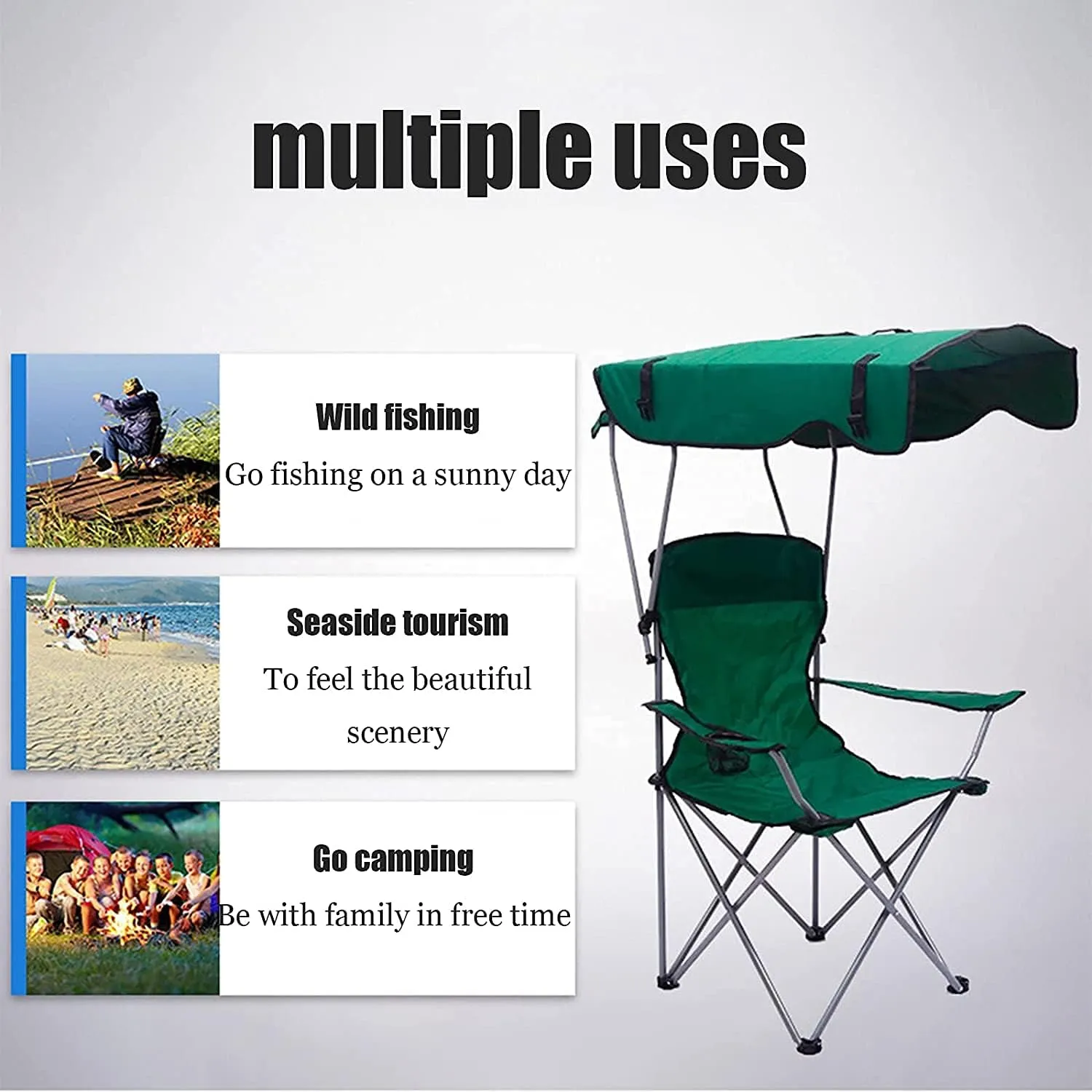 Camping Chair Outdoor Chair Foldable Chair Camping Chair With Shade Canopy Chair, Folding Recliner, Adjustable Outdoor Beach Lightweight Sunshade Folding Chairs Folding Camping Chair ( Color : Green ,