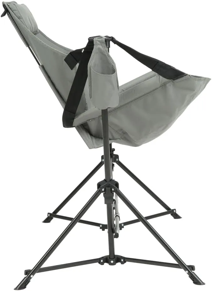 Camping Chair Set of 2 with Hammock Design, Portable Rocking Chair with Adjustable Back, Cup Holder, Pillow & Carry Bag, Folding Recliner Chair for Outdoor Travel, Lawn, Backyard (Grey)