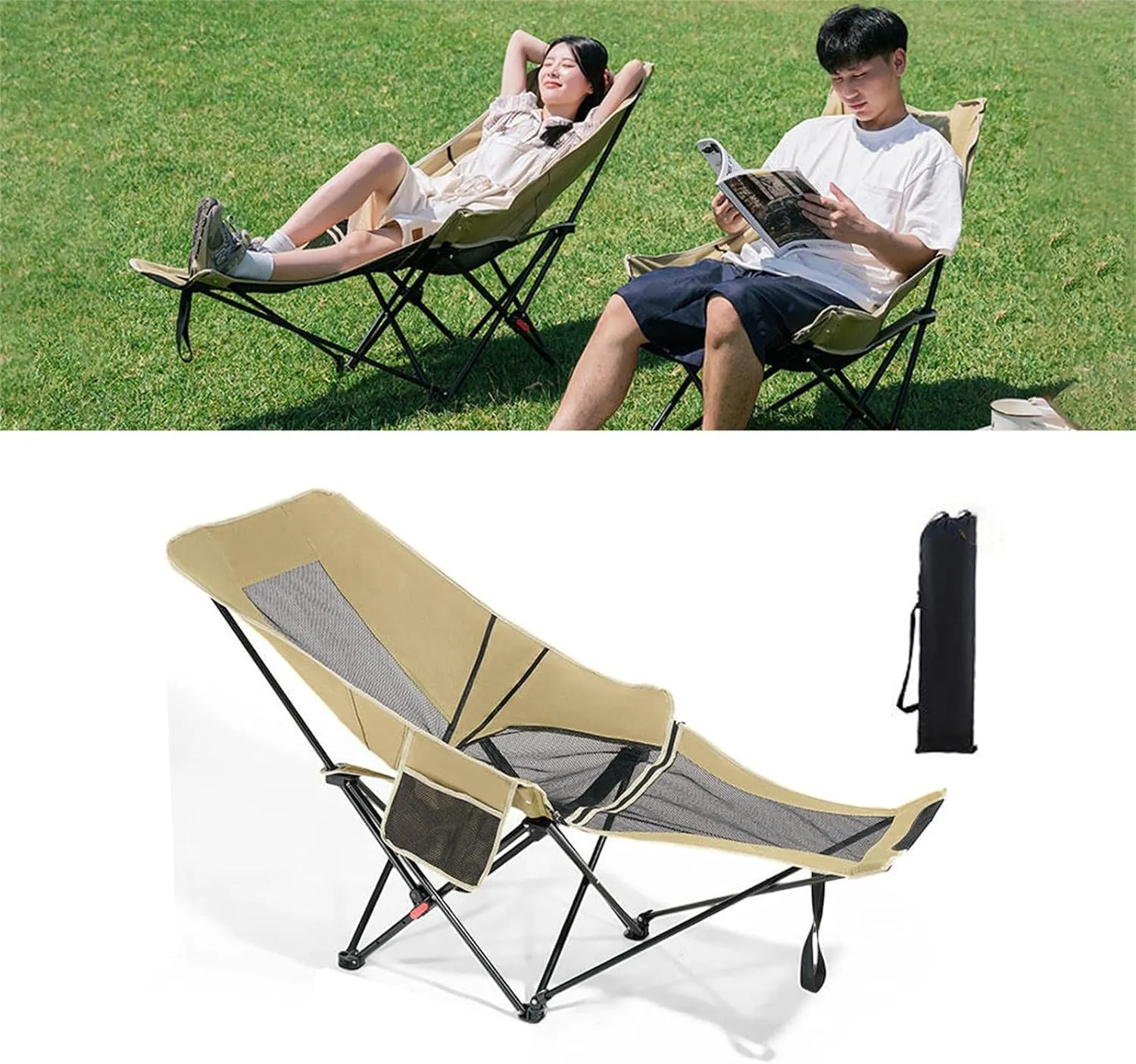 Camping Chair with Nylon Mesh,Breathable，Office Lunch Break Lounge Chair,Ultra-Light and Portable Beach Chair, Fishing Chair for Camping,Outdoor,Fishing Khaki