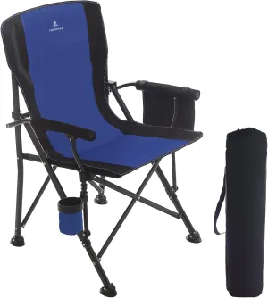 Camping Chairs for Adults, Heavy Duty Support 300 LBS Lawn Folding Chairs with Side Pocket & Cup Holder, for Camping, Fishing, Sports Event (Black&Blue)