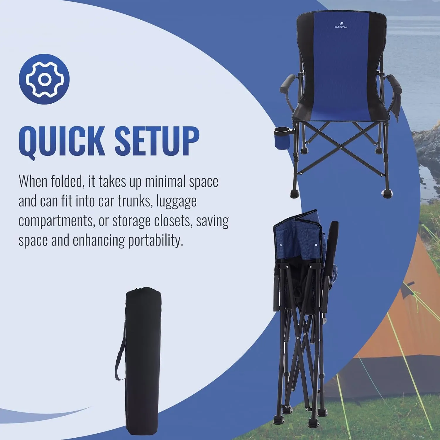 Camping Chairs for Adults, Heavy Duty Support 300 LBS Lawn Folding Chairs with Side Pocket & Cup Holder, for Camping, Fishing, Sports Event (Black&Blue)
