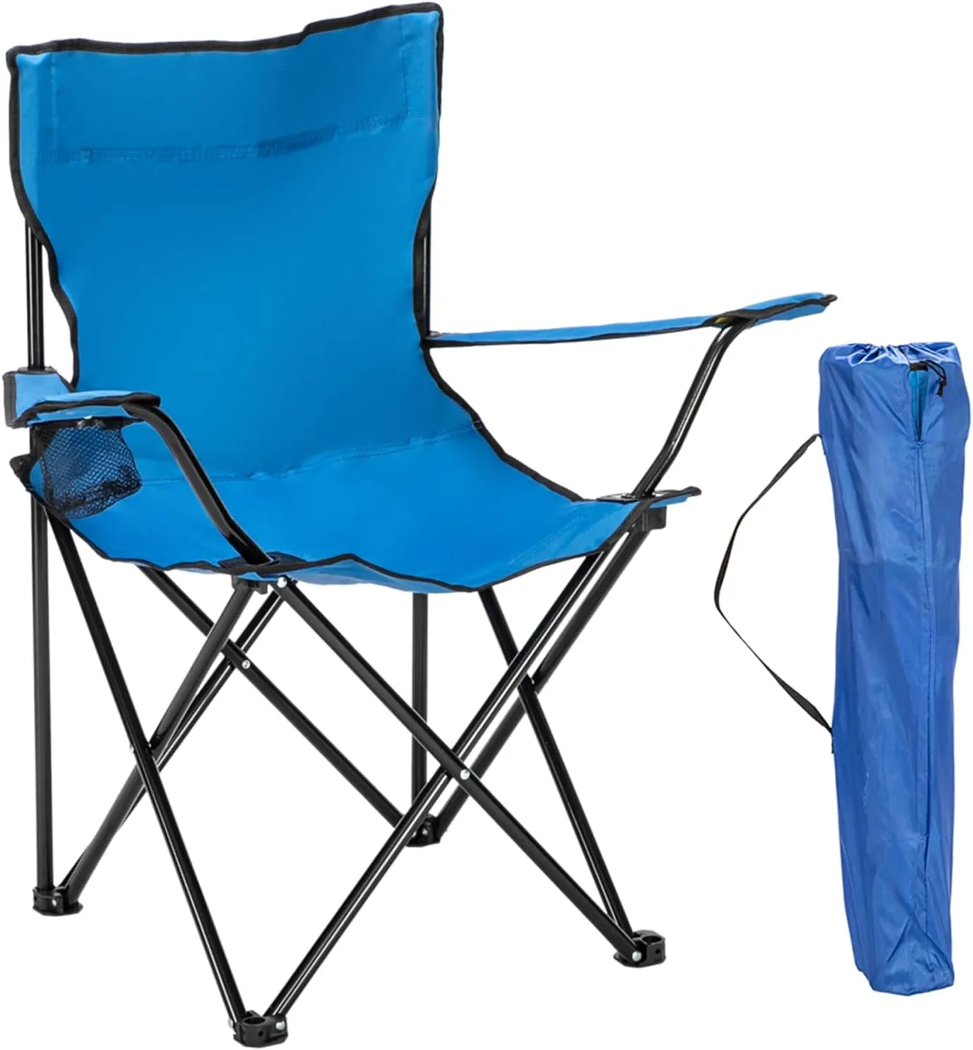 Camping Chairs for Adults with Cup Holder, Outdoor Portable Folding Lawn Chair, Lightweight and Supportive Chairs Ideal for Camping, Travel,Hiking, Beach, Fishing,Sports and Picnics - Carry Bag, Blue