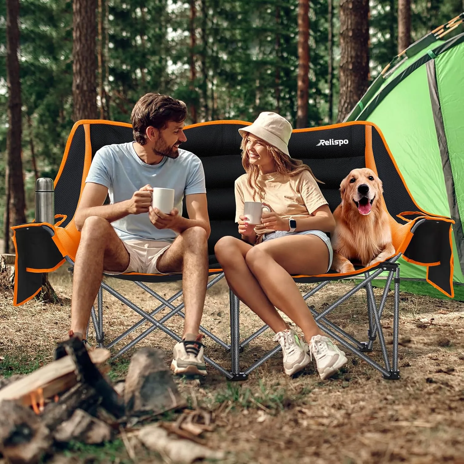 Camping Chairs Oversized Camping Chair Portable Double Camping Chair for Adults Heavy Duty Folding Chair Support 700LBS with Cup Holders & Large Side Organizer Pockets for Camping/Car Trunk/Campfires