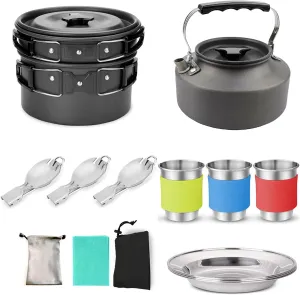 Camping Cookwa Set Outdoor Cooking Equipment for Camping Hiking and Picnics for 2-3 People All in One Compact Camp Cooking Set